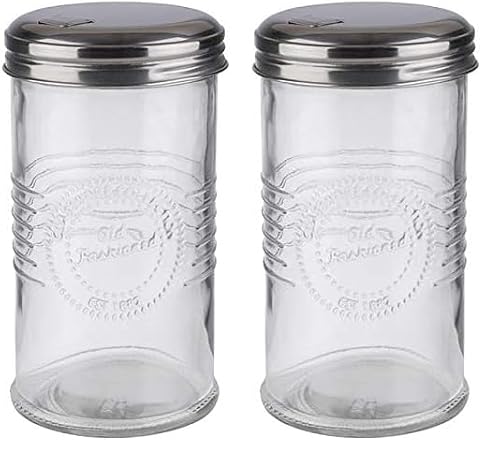 APS "Old Fashioned sugar doser - distributeur de sucre avec clapet de dosage, verre/acier inoxydable, volume 350 ml (Lot de 2)