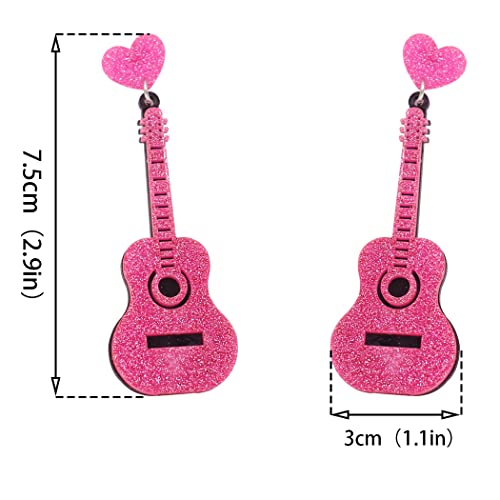 Punk Retro Acrylic Big Pink Guitar Drop Dangle Earrings, Unique Exaggerated Personality Jewelry Holiday Accessories For Women Girls #TOP6