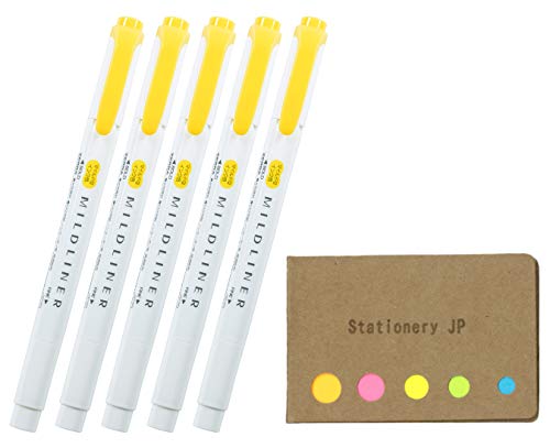 Zebra Mildliner Double-Sided Highlighter Mild Gold Ink Color, 5-pack, Sticky Notes Value Set