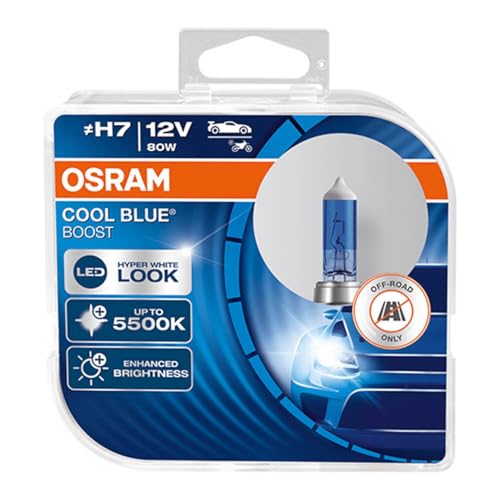OSRAM 62210CBB Cool Blue Boost H7, Lampadina Alogena Iper Blu per Faro ,12 V, Duobox (2 unità), OFFROAD-only