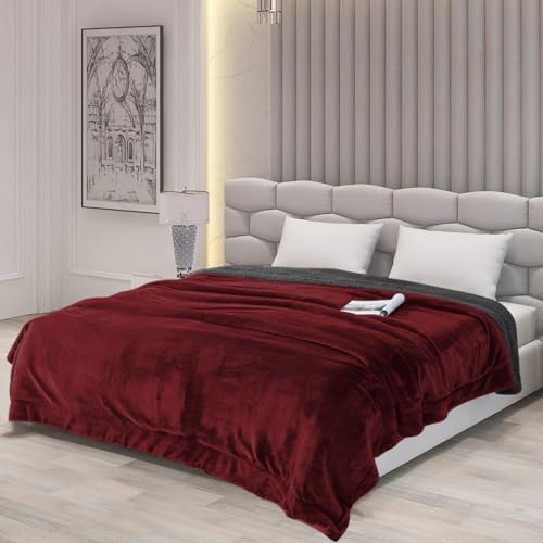 Image of Homestan Sherpa Fleece AC Blanket for Winter, Single, Maroon | Reversible 400 GSM All Season Comforter, Lightweight Summer Quilt, No Filling, Soft & Warm Throw, Breathable & Skin Friendly