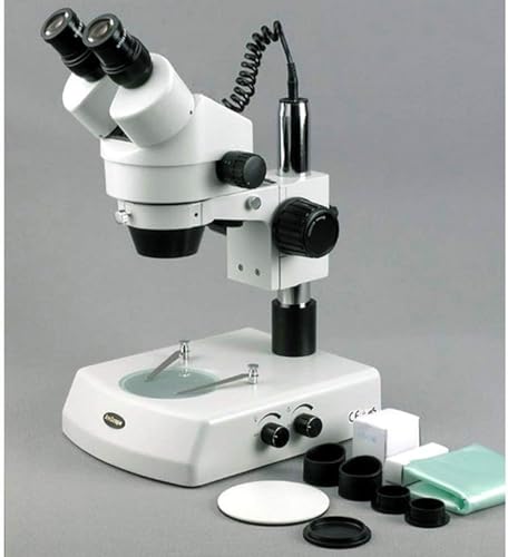Image of AmScope SM-2B Professional Binocular Stereo Zoom Microscope, WH10x Eyepieces, 7X-45X Magnification, 0.7X-4.5X Zoom Objective, Upper and Lower Halogen Lighting, Pillar Stand, 110V-120V