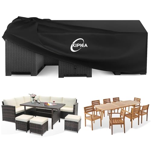 Kipiea Garden Furniture Cover Waterproof Heavy Duty 420D Oxford Fabric Outdoor Furniture Covers Windproof 200 x 160 x 71cm Rectangular Garden Table Cover Patio Furniture Covers Anti-UV Ripstop