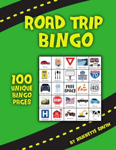 Road Trip Bingo — 100 Unique Travel Bingo Pages for Kids and Adults