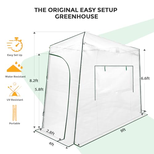 Image of EAGLE PEAK 9x4 Easy Setup Pop Up Greenhouse, Lean-to Design, Clear /White
