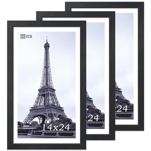 Image of VCK 14x24 Frames 3 Pack, Black Poster Frame MDF Wood with Polished Plexiglass, Wall Mounting Horizontal & Vertical Display