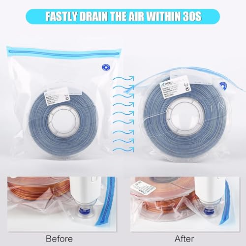 Image of AMOLEN 3D Printer Filament 66PCS Storage Bags Vacuum Kit, Filament Bags Storage Spool Sealing 30 Bags with Two Sizes, Dust Proof Humidity Resistant for Keeping Filament Dry