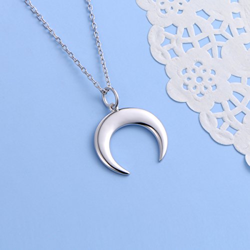 Daochong S925 Sterling Silver Crescent Moon Tooth Horn Pendant Necklace For Women #TOP2