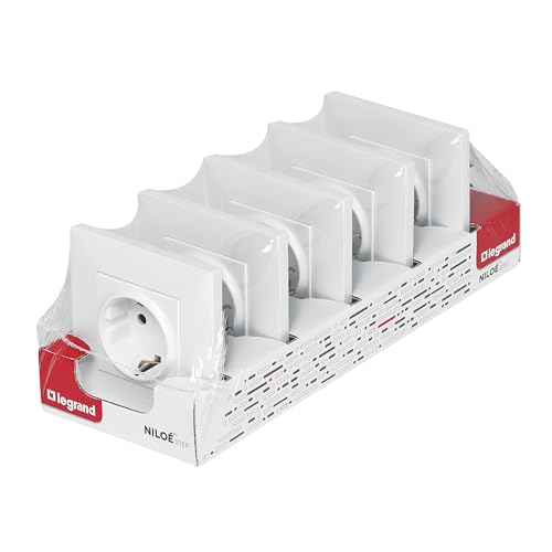 LEGRAND Pack 5 enchufes 2P+T 16A monobloc para instalación empotrada, Gama Niloé Step, Color Blanco, 398301