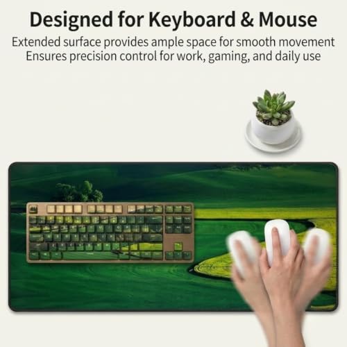 Image of Saco XXL Gaming Mouse Pad for PC - Large Desk Mat 900x400x3mm, Extended Non-Slip Rubber Base, Waterproof Surface, Green Valley Theme, Big Keyboard Mouse Pad for Office & Home Setups
