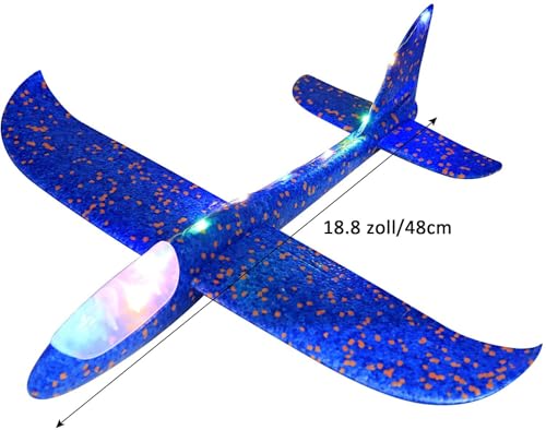 Queta Leuchtende Segelflugzeug Kinder Styroporflieger Flugzeuge Styropor, 48cm groß Manuelles Werfen Flugzeug Spielzeug für Kinder Jungen Mädchen Outdoor-Spielzeug, 4 Packs (Typ2)