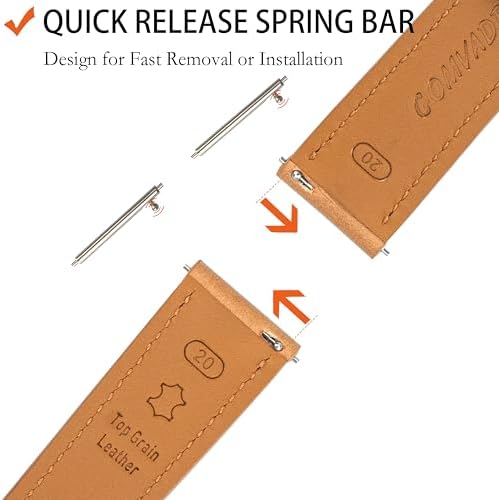 Gomvadr Vintage Genuine Top Grain Leather Watch Strap Quick Release, 18/19/20/21/22/24mm, Silver/Black Buckle, Universal Fit Unisex for Daily Wear (Yellowish Brown with Silver Buckle, 20mm) — view 3