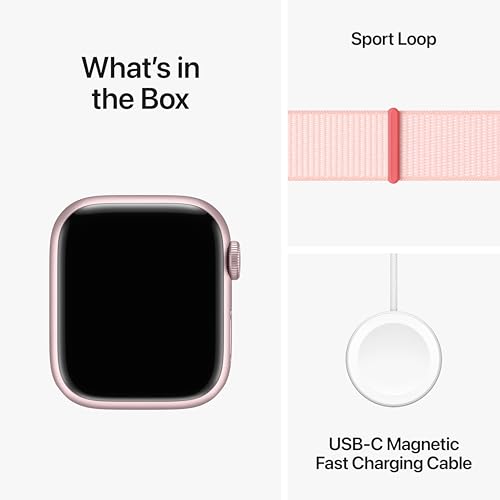 Image of Apple Watch Series 9 [GPS + Cellular 41mm] Smartwatch with Pink Aluminum Case with Light Pink Sport Loop One Size. Fitness Tracker, Blood Oxygen & ECG Apps, Always-On Retina Display, Water Resistant
