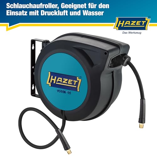 HAZET Schlauch-Aufroller 9040N-10 I Schlauchlänge: 15 m, Schlauchinnendurchmesser: 10 mm, max. Druck: 20 bar für Druckluft und Wasser I Schlauchtrommel für sauberes Aufwickeln von Schläuchen