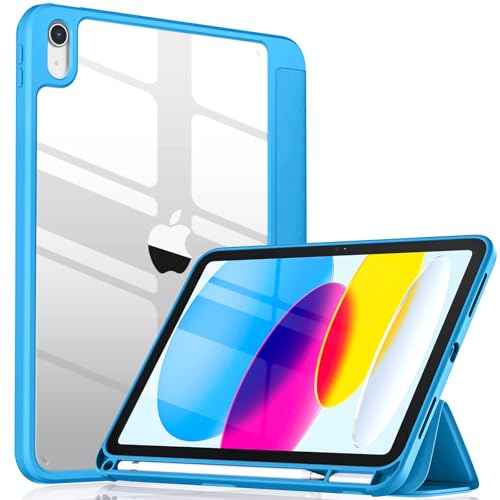 Image of Wenlaty Compatible with iPad (A16) 11th Generation Case 11 Inch 2025, for iPad 10th Generation Case 10.9 Inch 2022 with Pencil Holder, Trifold Stand Protective Clear Back Shell, Auto Wake /Sleep, Blue
