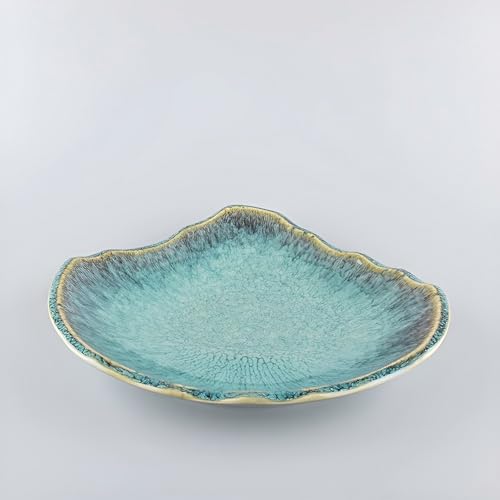 Cuenco decorativo de cerámica verde – Cuenco de frutas de 12 pulgadas, plato de caramelos, cuenco para llaves para mesa de entrada, plato de baratijas, plato para anillos, bandeja de joyería, cesta de