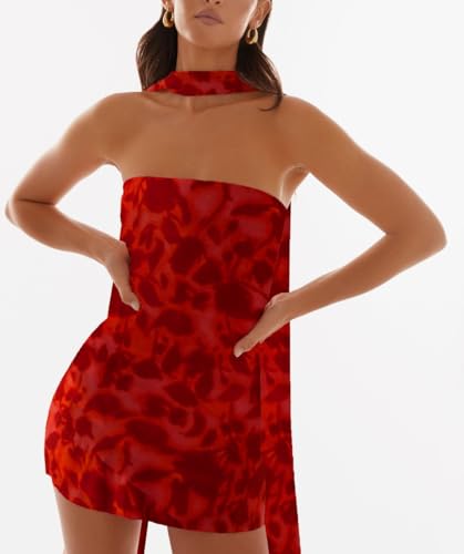 Women Summer Off Shoulder Tube Mini Dress Sexy Bodycon Strapless Floral Short Dress Y2k Backless Fairy Mini Dress