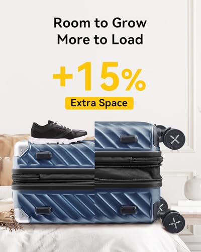 LUGGEX 20-Inch Expandable Carry-On Suitcase with Spinner Wheels - Black Polycarbonate Hard Shell