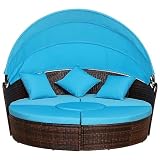 4-Piece Rattan Patio Furniture Set,Sunbed With Adjustable Sun Canopy, Sectional Sofa