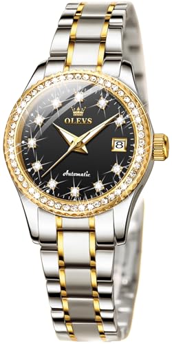 Image of OLEVS Womens Automatic Watch Gold Luxury Diamond Self Winding Ladies Wrist Watches Waterproof Luminous Date