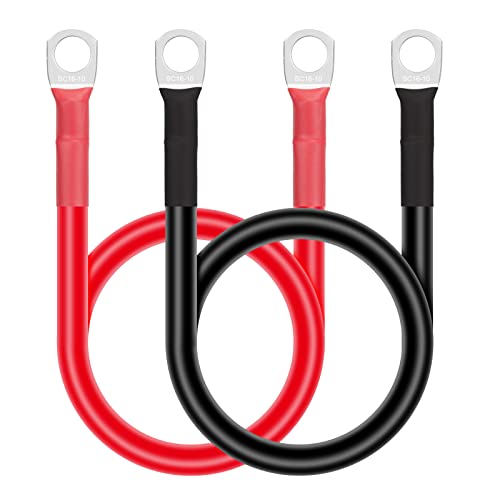 GUNGY 2 Pièces Câble de Batterie 14mm² 50cm Câble Onduleur de Batterie 6AWG 12V Cable Batterie Voiture avec M10 Cosses à œillets pour Camion Auto Moto Marine Solaire Rouge et Noir Cover