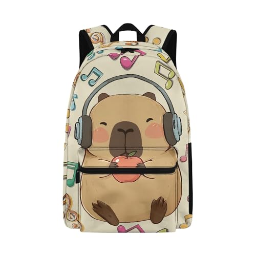 17 Inch Boys Girls School Backpacks Age 6-12 Comfy Padded Sturdy Cute Apple Capybara School Bags for Kids Lightweight Student Backpack for Girls Boys Daily Basic Bookbag Beige