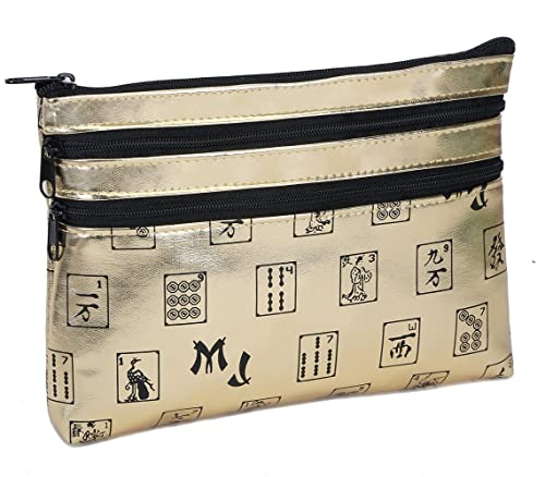 Mah Jongg Direct Gold Pattern 3-Zipper Purse, holds 2025 card, easy to clean, designer style