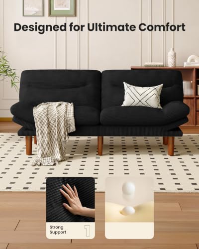 Image of Amada 66 inch Convertible Futon Sofa Bed Corduroy Loveseat
