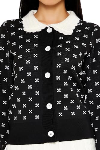 Forever 21 Women's Contrast-Collar Geometric Cardigan Sweater3