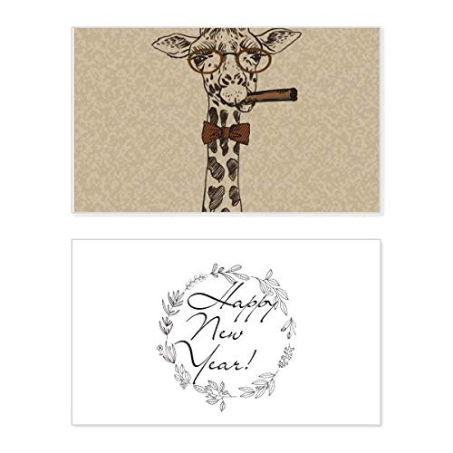 Tarjeta de año nuevo de jirafa: felicitación postal marrón