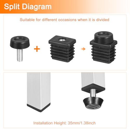 Image of uxcell 4 Set Leveling Feet, 20x30mm Plastic Adjustable Furniture Leg Leveling Rectangle Tube Insert Screw-in Glide Levelers Fit Hole 20mm for Table Chair Furniture, Black