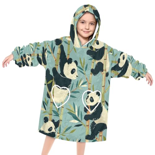 Wearable Blanket Hoodie for Kids, Pristine Panda Fleece Sweatshirt Blanket Oversized Blanket Sweatshirt with Pocket Flannel Warm Hooded Blanket 6-10 Year Old Girl Boy Gift, One Size