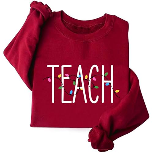 Image of TONGCHEN Christmas Lights Teach Sweatshirt Back To School Teacher Shirt Teacher Life Crewneck Sweatshirts Women