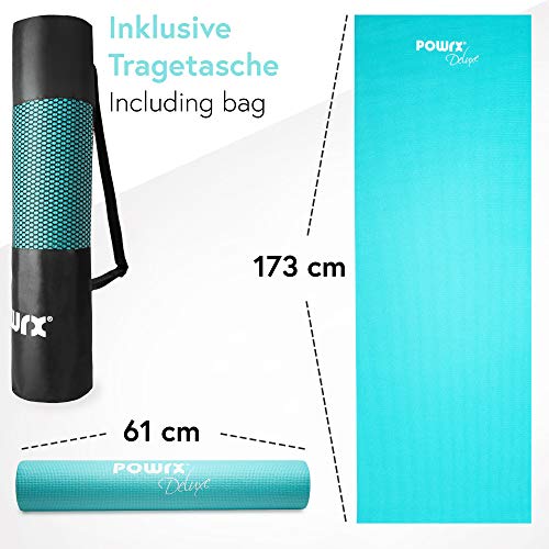 Powrx Yoga Mat With Bag | Exercise Mat For Workout | Non-Slip Large Yoga Mat For Women, 68" X 24" Turquoise, 0.15 Inches Thickness #TOP4