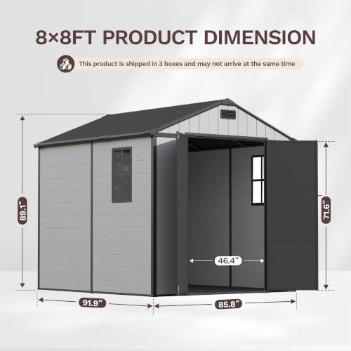 Image of Patiowell 8x8 FT Plastic Outdoor Storage Shed with Floor, Light Gray