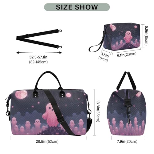 Duffel Bag Set for Travel Gym Sport, Weekender Bag Carry on Overnight Bags for Women Men-Halloween Moon Print3