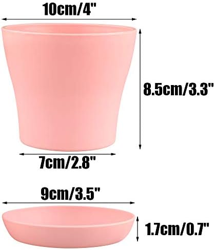 KINGLAKE Colorful Plastic Flower Pots 10CM, 16 Pcs Indoor Round Plant Pot with Pallets for Succulent, Cactus, Small Potted Plants