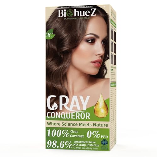 BioHueZ Permanente Haarfarbe für graues Haar Abdeckung PPD-Free Hair Color Kit Mittelbraun Haarfarbe 3C Dunkelbraun