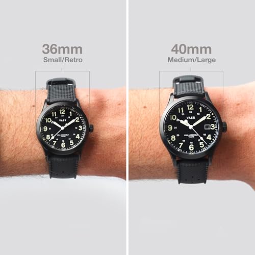 Vaer Men’s Field Watch, Quartz Movement for Accurate Timing, Scratch Resistant Sapphire Crystal, Locking Screw-Down Crown, Iconic Replica of The A-11 Military Watch for Men of WW23