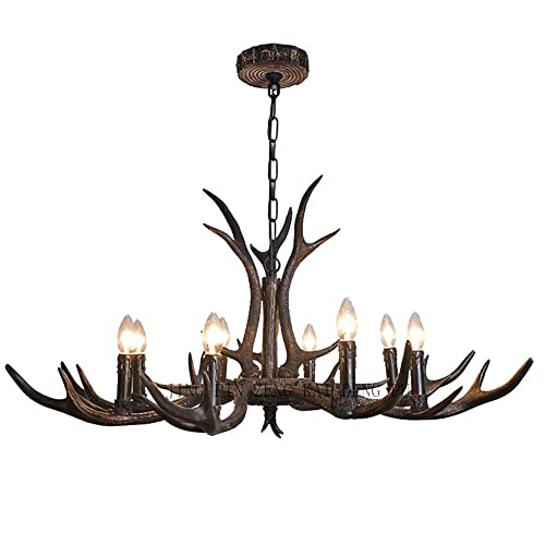 Lustre bois de cerf artisanal style yourte 8 lampes luminaire rétro décoration haut de gamme