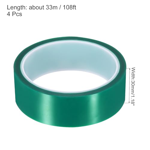 Image of uxcell Green Heat Tape, 4 Rolls 30mmx33m 108ft High Temperature Heat Resistant Tape for Sublimation,Heat Vinyl Press,Heat Transfer, Circuit Board, No Residue