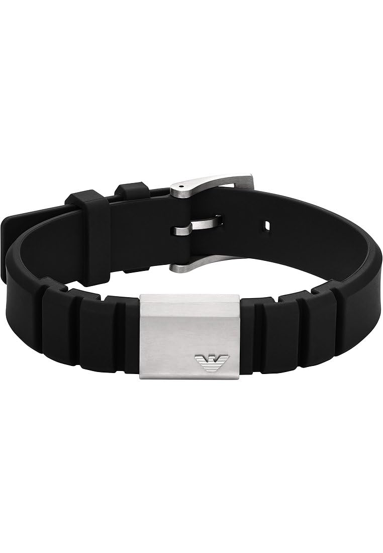 Emporio Armani Herrenarmband Logoplakette Edelstahl Silikon schwarz, EGS3079040