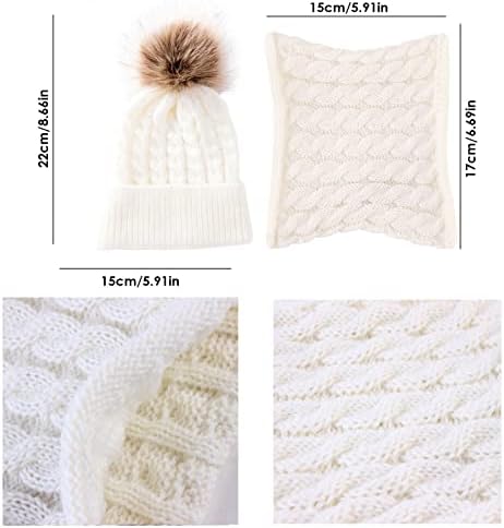 ROSEBEAR Toddler Hat and Scarf Set Baby Warm Beanie Boys Girls Winter Knitted Pompom Caps with Circle Loop Scarf Neckwarmer, Soft Newborn Hats Unisex 0-24 Months Gift for Kids