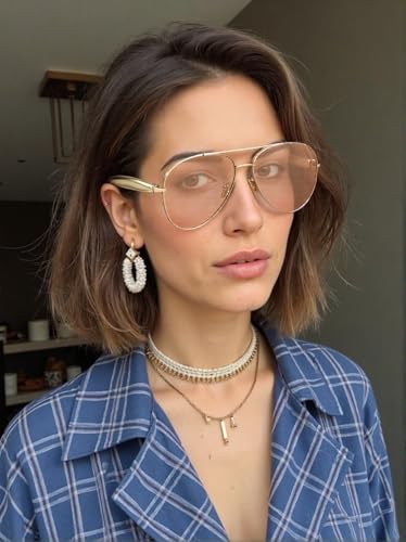 Image of Oversized Aviator Sunglasses For Women 70s Retro 2025 Metal Shades with Gold Streamline Arms
