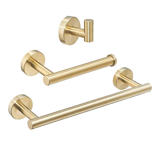 Preisvergleich Produktbild Leekayer 3-teiliges Badezimmer-Zubehörset SUS 304 Edelstahl Rostfrei Toilettenpapierhalter Handtuchhalter Wandhalterung,Kleiderhaken, gebürstetes Goldfinish, LK19500G3