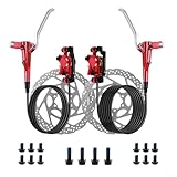 Kit de freno hidráulico para bicicleta de montaña con 2 pistones de presión de aceite y manguera delantera de 800 mm y trasera de 1400 mm (rojo)