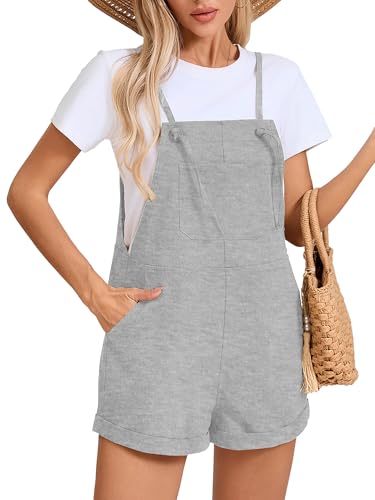 KORSIS Overalls for Women Summer Heather Gray Small Casual Loose Fit Spaghetti Strap Shorts Overall Rompers Bib jumpsuits Outfits with pockets