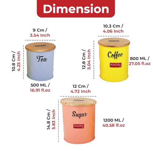 Image of HAZEL Tea Coffee Sugar Container Set of 3 with Airtight Wooden Lid