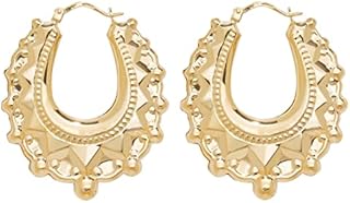 9ct Yellow Gold on Silver Large Victorian Style Gypsy Oval Creole Hoop Earrings