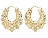 9ct Yellow Gold on Silver Large Victorian Style Gypsy Oval Creole Hoop Earrings
